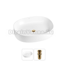 Накладная раковина для ванной комнаты Wellsee Belle Spa 2.0 20212551R в наборе 2 в 1: раковина белый глянец, донный клапан в цвете золото