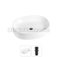 Накладная раковина для ванной комнаты Wellsee Belle Spa 2.0 20212550R в наборе 2 в 1: раковина белый глянец, донный клапан в цвете матовый черный