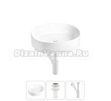 Накладная раковина для ванной комнаты Wellsee Belle Spa 2.0 20212528R в наборе 3 в 1: раковина белый глянец, донный клапан, сифон (цвет набора матовый белый)