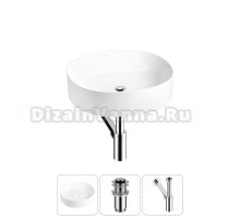 Накладная раковина для ванной комнаты Wellsee Belle Spa 2.0 20212525R в наборе 3 в 1: раковина белый глянец, донный клапан, сифон (цвет набора хром)