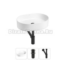 Накладная раковина для ванной комнаты Wellsee Belle Spa 20212510R в наборе 3 в 1: раковина белый глянец, донный клапан, сифон (цвет набора матовый черный)