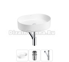 Накладная раковина для ванной комнаты Wellsee Belle Spa 20212509R в наборе 3 в 1: раковина белый глянец, донный клапан, сифон (цвет набора хром)