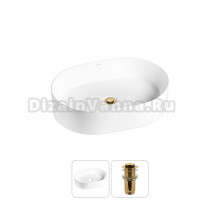 Накладная раковина для ванной комнаты Wellsee Belle Spa 20212507R в наборе 2 в 1: раковина белый глянец, донный клапан в цвете золото