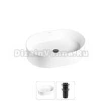 Накладная раковина для ванной комнаты Wellsee Belle Spa 20212506R в наборе 2 в 1: раковина белый глянец, донный клапан в цвете матовый черный