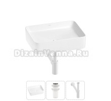 Накладная раковина для ванной комнаты Wellsee Mint 20212484R в наборе 3 в 1: раковина белый глянец, донный клапан, сифон (цвет набора матовый белый)