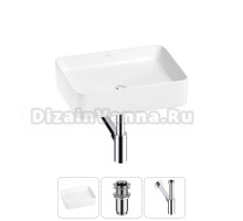 Накладная раковина для ванной комнаты Wellsee Mint 20212481R в наборе 3 в 1: раковина белый глянец, донный клапан, сифон (цвет набора хром)