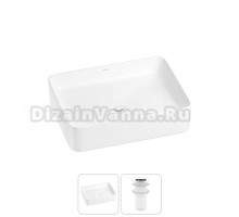 Накладная раковина для ванной комнаты Wellsee Mint 20212480R в наборе 2 в 1: раковина белый глянец, донный клапан в цвете матовый белый