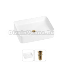 Накладная раковина для ванной комнаты Wellsee Mint 20212479R в наборе 2 в 1: раковина белый глянец, донный клапан в цвете золото