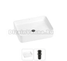 Накладная раковина для ванной комнаты Wellsee Mint 20212478R в наборе 2 в 1: раковина белый глянец, донный клапан в цвете матовый черный