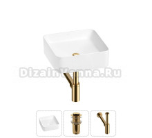 Накладная раковина для ванной комнаты Wellsee Mint 20212455R в наборе 3 в 1: раковина белый глянец, донный клапан, сифон (цвет набора золото)