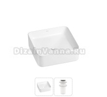 Накладная раковина для ванной комнаты Wellsee Mint 20212452R в наборе 2 в 1: раковина белый глянец, донный клапан в цвете матовый белый