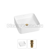 Накладная раковина для ванной комнаты Wellsee Mint 20212451R в наборе 2 в 1: раковина белый глянец, донный клапан в цвете золото