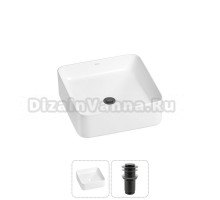Накладная раковина для ванной комнаты Wellsee Mint 20212450R в наборе 2 в 1: раковина белый глянец, донный клапан в цвете матовый черный