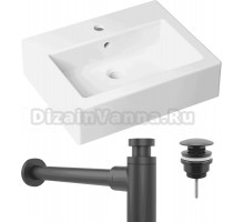 Комплект Накладная раковина Lavinia Boho Bathroom Sink 33311014 + Донный клапан Wellsee Drainage System 182140000 матовый черный + Сифон 182105000 матовый черный