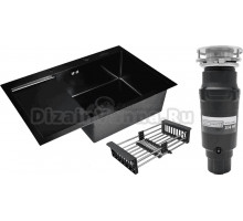 Комплект Мойка Wisent 7851B-R с PVD покрытием, с раздвижным коландером, графит + Измельчитель Bone Crusher BC 910-SL-Slim Line