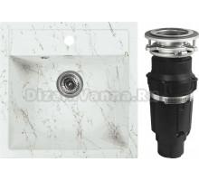 Комплект Мойка Wisent WA11-13 мрамор бело-золотой + Измельчитель Bone Crusher BC 610-AS