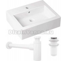 Комплект Накладная раковина Lavinia Boho Bathroom Sink 33311014 + Донный клапан Wellsee Drainage System 182138000 матовый белый + Сифон 182108000 матовый белый