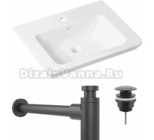 Комплект Раковина Lavinia Boho Bathroom Sink 33312009 + Донный клапан Wellsee Drainage System 182140000 матовый черный + Сифон 182105000 матовый черный