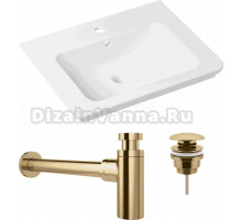 Комплект Раковина Lavinia Boho Bathroom Sink 33312009 + Донный клапан Wellsee Drainage System 182141000 золото + Сифон 182106000 золото