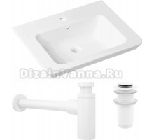 Комплект Раковина Lavinia Boho Bathroom Sink 33312009 + Донный клапан Wellsee Drainage System 182138000 матовый белый + Сифон 182108000 матовый белый