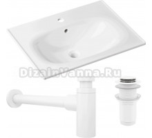 Комплект Раковина Lavinia Boho Bathroom Sink 33312010 + Донный клапан Wellsee Drainage System 182143000 матовый белый + Сифон 182123000 матовый белый