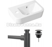 Комплект Раковина маленькая Lavinia Boho One 33310001L + Донный клапан Wellsee Drainage System 182140000 матовый черный + Сифон 182120000 черный матовый