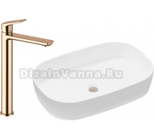 Комплект Накладная раковина Lavinia Boho Bathroom Sink Slim 33311003 + Смеситель Wellsee ONCE! and forever 182409000 розовое золото