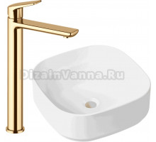 Комплект Накладная раковина Lavinia Boho Bathroom Sink Slim 33311006 + Смеситель Wellsee ICON! for life 182308000 золото