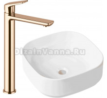 Комплект Накладная раковина Lavinia Boho Bathroom Sink Slim 33311006 + Смеситель Wellsee ONCE! and forever 182409000 розовое золото