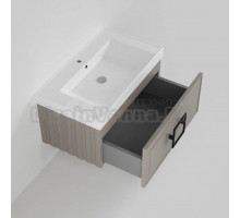 Тумба под раковину La Fenice CUBO Cappuccino бежевая матовая 80 см Черная ручка