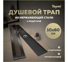 Душевой трап с сухим затвором вертикальный выпуск Teymi Helmi 10х60 c решеткой черный T90332
