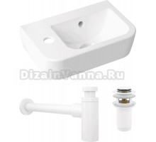 Комплект Раковина маленькая Lavinia Boho One 33310001L + Донный клапан Wellsee Drainage System 182133000 матовый белый + Сифон 182123000 матовый белый