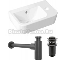 Комплект Раковина маленькая Lavinia Boho One 33310001R + Донный клапан Wellsee Drainage System 182130000 матовый черный + Сифон 182120000 черный матовый