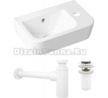 Комплект Раковина маленькая Lavinia Boho One 33310001R + Донный клапан Wellsee Drainage System 182133000 матовый белый + Сифон 182123000 матовый белый