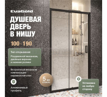 Душевая дверь в нишу EvaGold EG1B 100х190, профиль черный матовый, стекло прозрачное