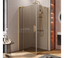 Душевой уголок Cezares Slider AH 1 100-90/100 BR BORO профиль брашированное золото, стекло бронза