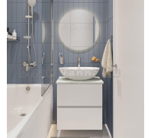 Мебель для ванной STWORKI Колдинг 60 белая, с раковиной Moduo 55 Leaf, столешница светло-серая сатиновая