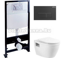 Комплект Унитаз подвесной BelBagno Loto BB070CHR/SC безободковый + Инсталляция EWRIKA ProLT 0026-2020 + Кнопка 0044 черная матовая