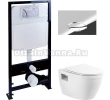 Комплект Унитаз подвесной BelBagno Loto BB070CHR/SC безободковый + Инсталляция EWRIKA ProLT 0026-2020 + Кнопка 0051 хром