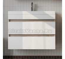 Тумба с раковиной IDDIS Zodiac 80 подвесная, с ящиками, белая, ясень-шимо