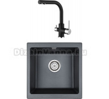 Комплект Мойка кухонная Paulmark Brilon PM104546-BLM черный металлик + Смеситель Essen Es213011-418 черный металлик