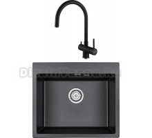 Комплект Мойка кухонная Paulmark Kante PM106052-BL черный + Смеситель Heller He213218-418 черный металлик