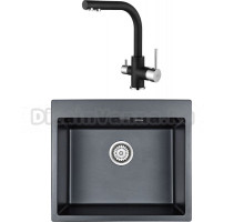 Комплект Мойка кухонная Paulmark Kante PM106052-BLM черный металлик + Смеситель Essen Es213011-418 черный металлик