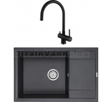 Комплект Мойка кухонная Paulmark PM317850-BL черная + Смеситель Heller He213218-418 черный металлик