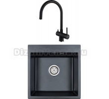 Комплект Мойка кухонная Paulmark Praktisch PM105152-BLM черный металлик + Смеситель Heller He213218-418 черный металлик