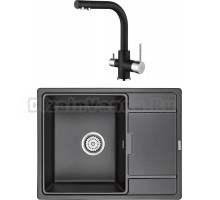 Комплект Мойка кухонная Paulmark Weimar PM216550-BL черный + Смеситель Essen Es213011-418 черный металлик
