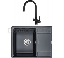 Комплект Мойка кухонная Paulmark Weimar PM216550-BLM черный металлик + Смеситель Heller He213218-418 черный металлик