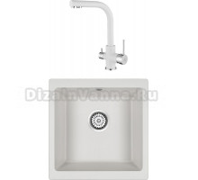 Комплект Мойка кухонная Paulmark Brilon PM104546-WH белый + Смеситель Essen Es213011-431 белый матовый