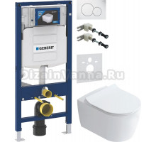 Комплект Унитаз подвесной STWORKI Ноттвиль SETK3104-2616 безободковый, с микролифтом, белый + Крепления Geberit Duofix 111.815.00.1 к стене + Шумоизоляция 156.050.00.1 + Инсталляция UP 320 111.300.00.5 + Кнопка Sigma 01 115.770.11.5 белая