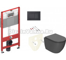 Комплект Унитаз подвесной Bauedge Bau Dream Hurricane-2 темно-серый матовый, безободковый, с микролифтом + Инсталляция TECE Now 9400414 4 в 1 с кнопкой смыва